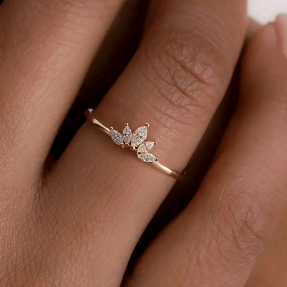 Size 7 .925 Sterling Silver Rose Gold CZ Marquise Floral Bloom Dainty Ring NWOT